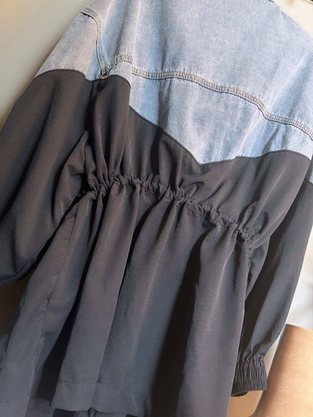 Oversized Denim Colorblock Windbreaker Jacket